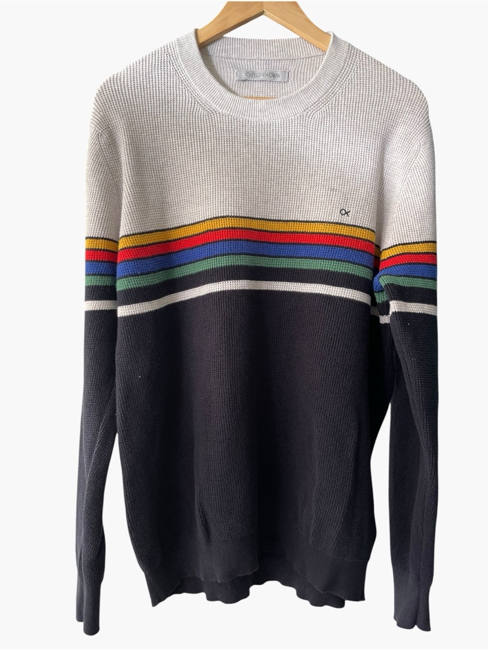 Outerknown Nostalgic Retro Stripe Organic Cotton Crewneck Sweater Mens Large